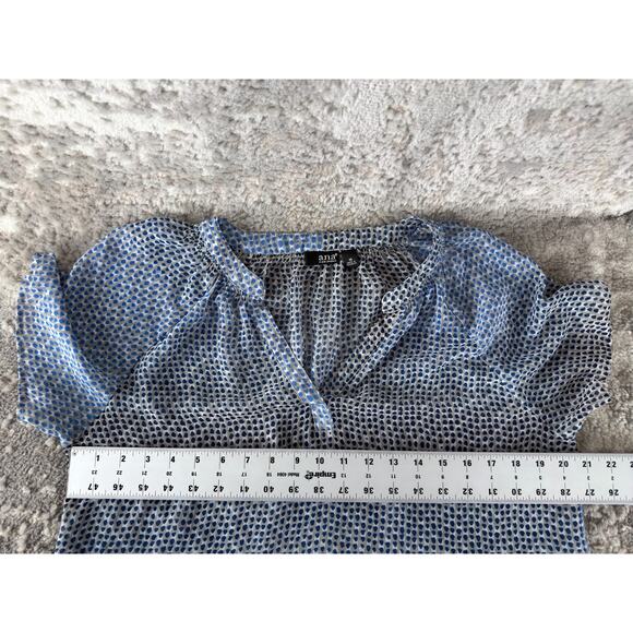 Ana A New Approach Size M Polka Dot V Neck Top Blue Short Sleeve Pullover - Picture 3 of 7